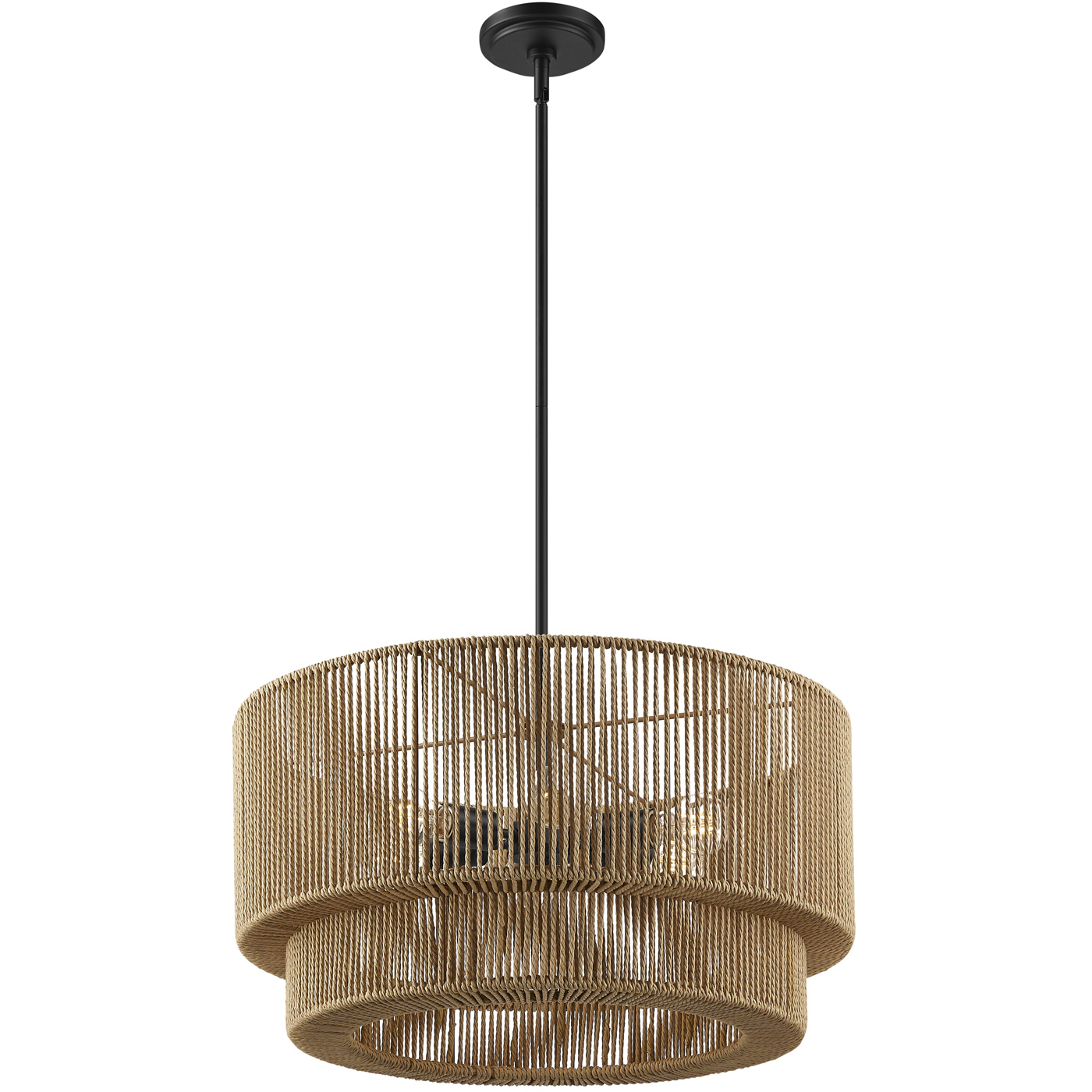 Eco Collection - Milos Family 6 Light 24 inch Matte Black and Natural Semi-Flush Ceiling Light in 24" D x 24" W x 12.5" H, EVOLV