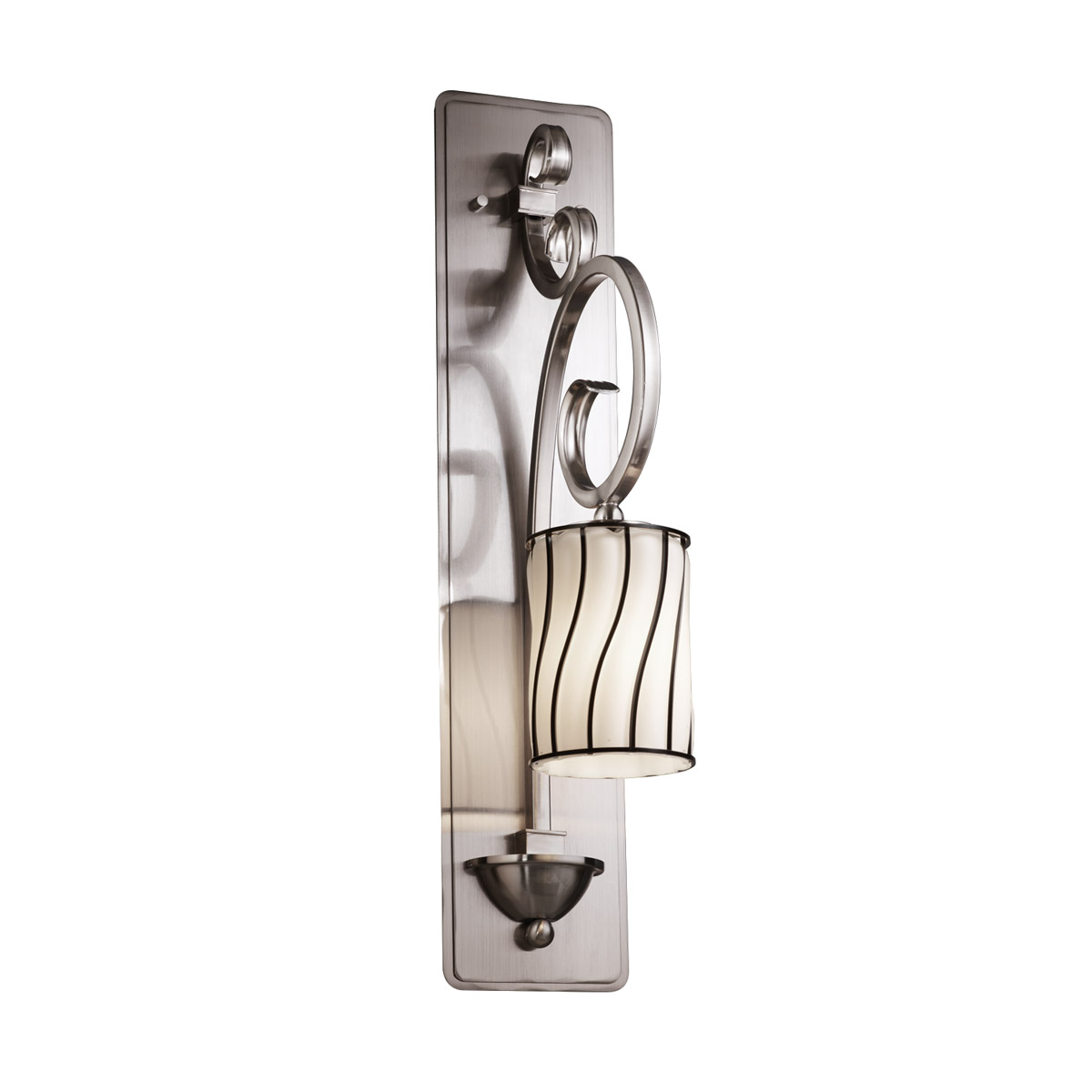 Wire Glass LED 5 inch Brushed Nickel Wall Sconce Wall Light in 700 Lm LED, Grid with Clear Bubbles, Square with Flat Rim, Victoria