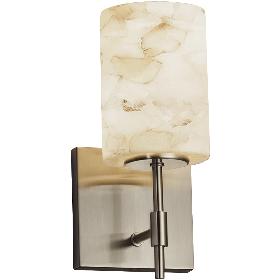 Alabaster Rocks Wall Sconce Wall Light in Polished Chrome, Cylinder with Flat Rim, Incandescent