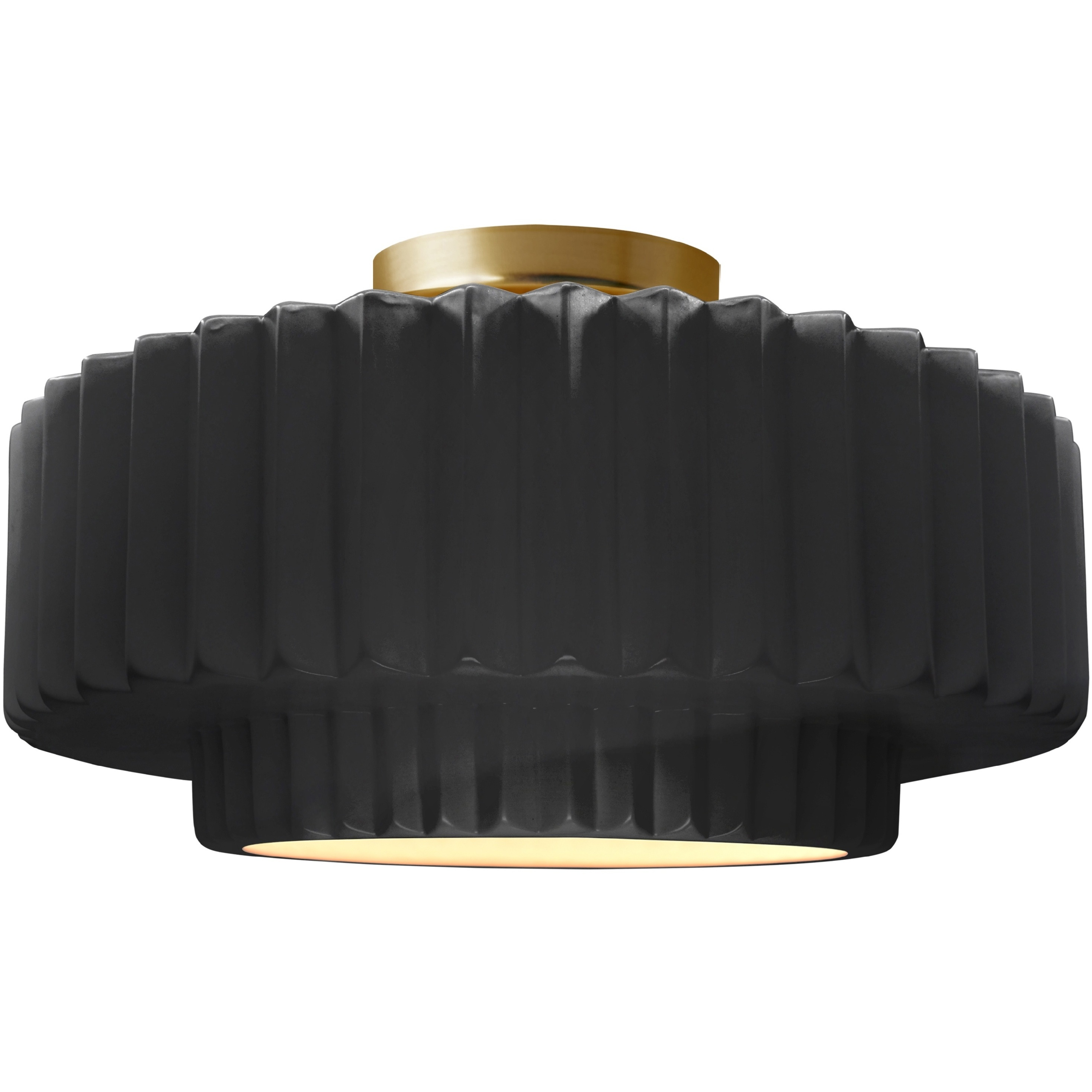 Radiance Collection - Pleated Tier 1 Light 16.5 inch Gloss Black and Brushed Brass Semi-Flush Ceiling Light in Replaceable Bulb, 16.5W x 8H, Form+Finish+Function