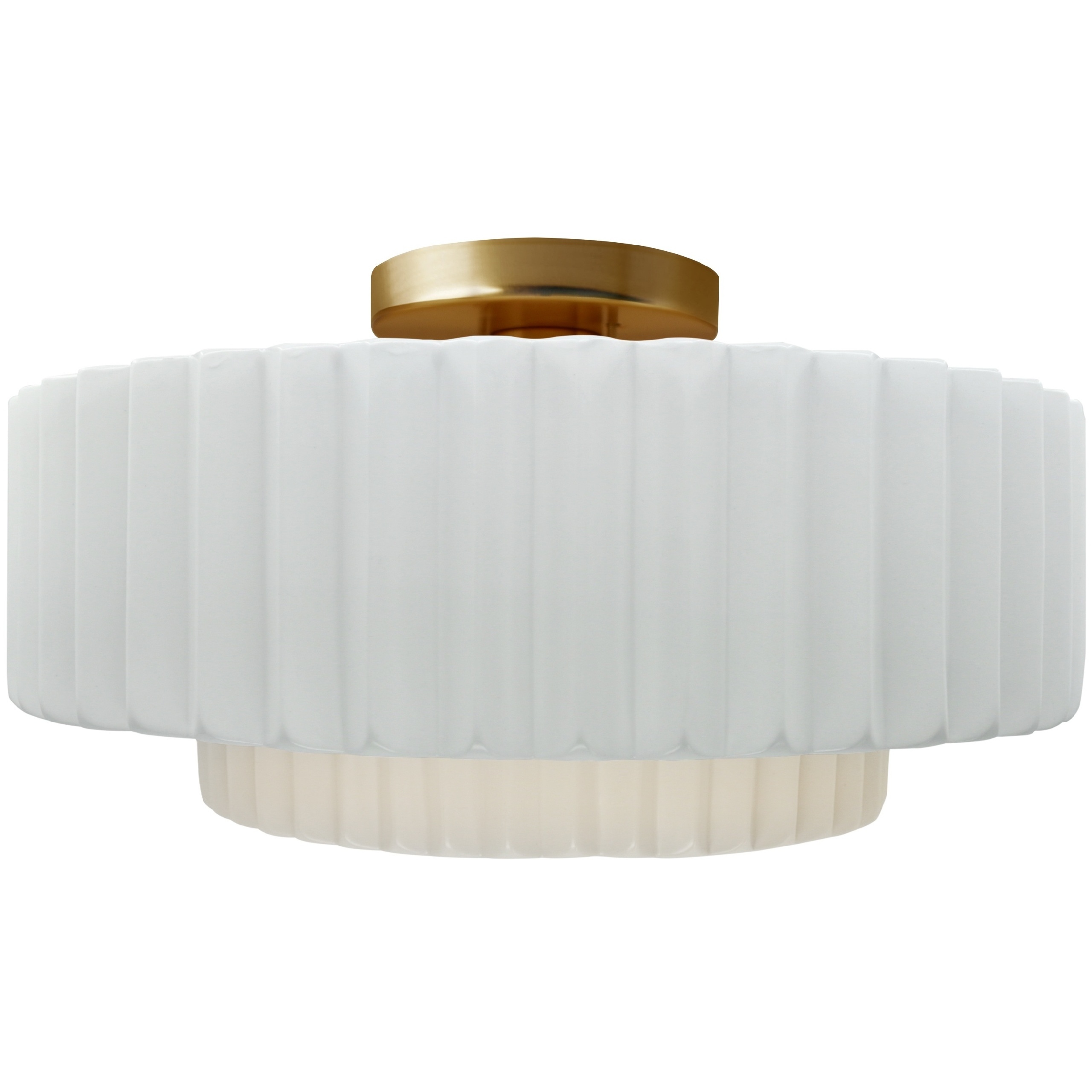 Radiance Collection - Pleated Tier LED 14.5 inch Gloss White and Brushed Brass Semi-Flush Ceiling Light in Dedicated LED, 14.5W x 7.25H, Form+Finish+Function