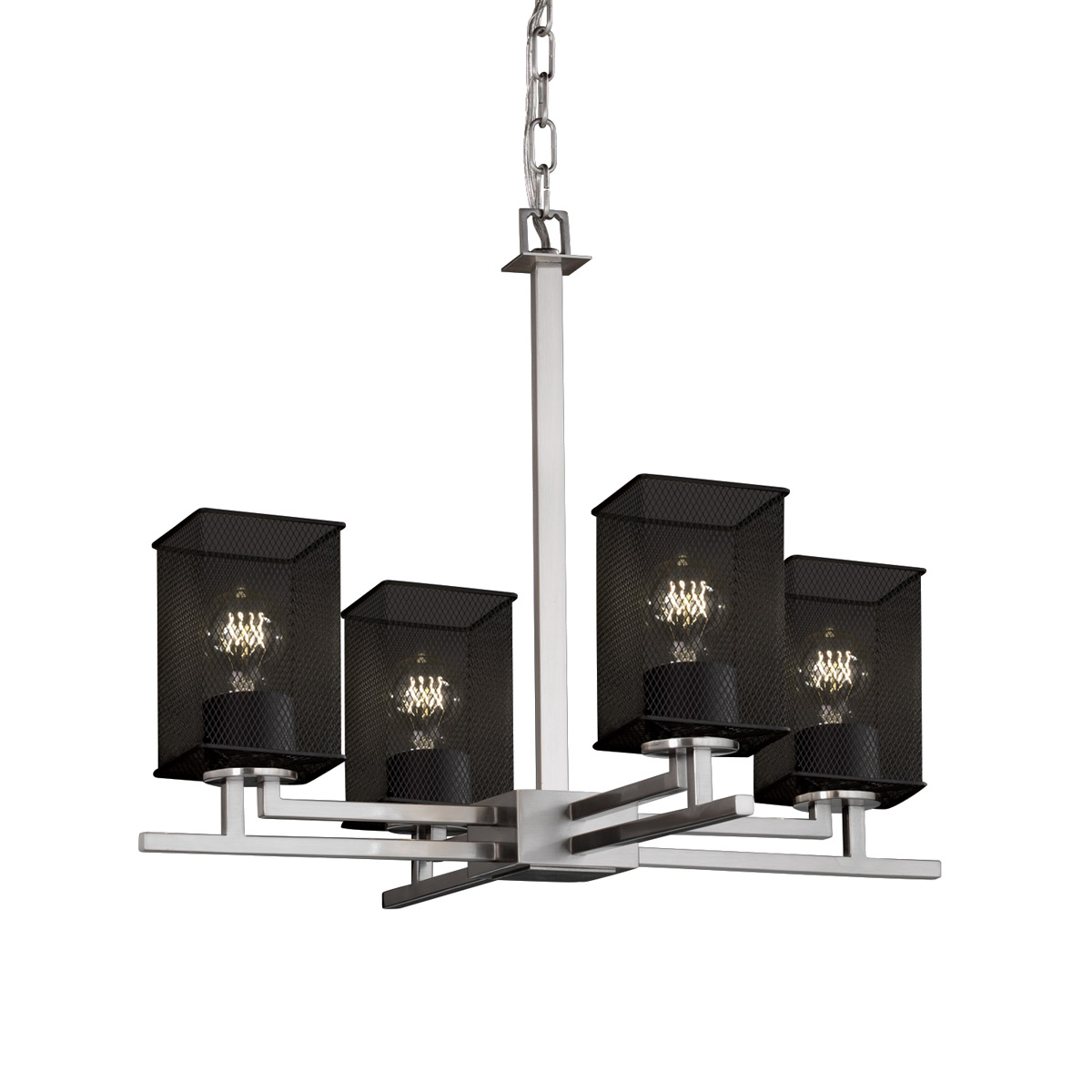 Aero 4 Light 23 inch Brushed Nickel Chandelier Ceiling Light in Square with Flat Rim