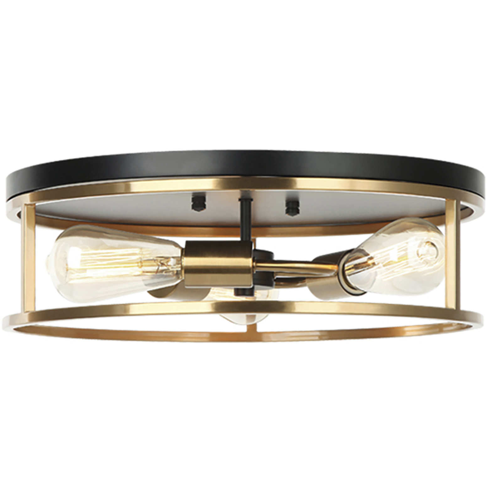 Knox 3 Light 16 inch Matte Black and Brass Flush-Mount Ceiling Light