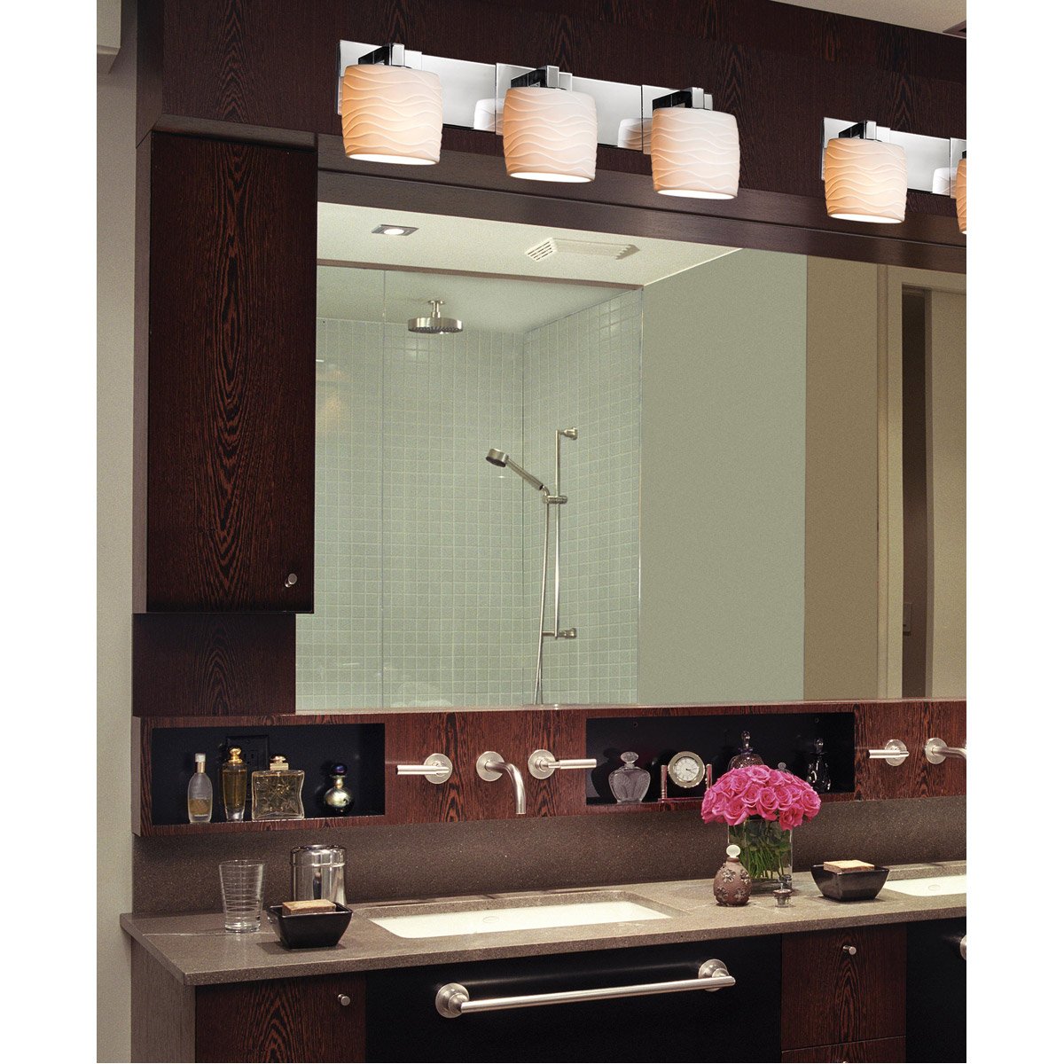 Limoges LED 27 inch Brushed Nickel Bath Bar Wall Light in 2100 Lm LED, Waves, Cylinder with Flat Rim, Modular