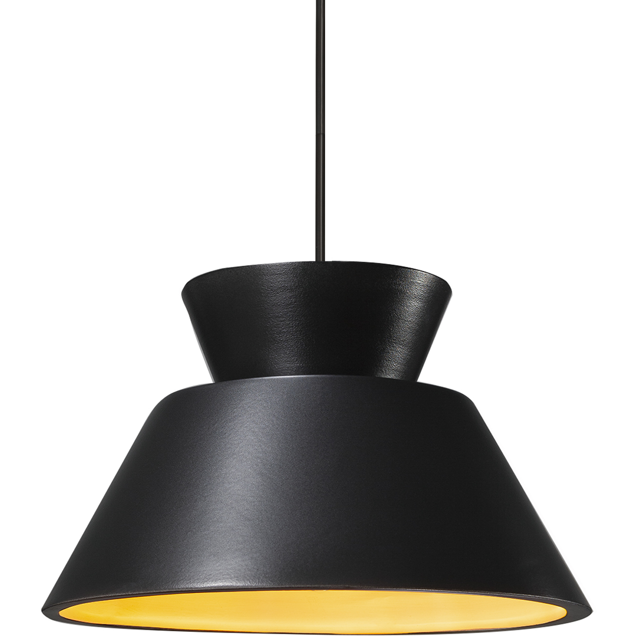 Radiance Collection - Trapezoid 1 Light 14 inch Carbon Matte Black with Champagne Gold internal finish Pendant Ceiling Light in Replaceable Bulb, Rigid Stem, Carbon Matte Black/Champagne Gold, Form+Finish+Function