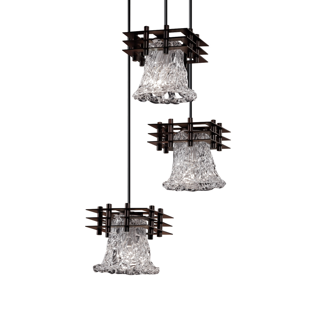 Metropolis 3 Light 7 inch Dark Bronze Pendant Ceiling Light in Lace (Veneto Luce), Round Flared