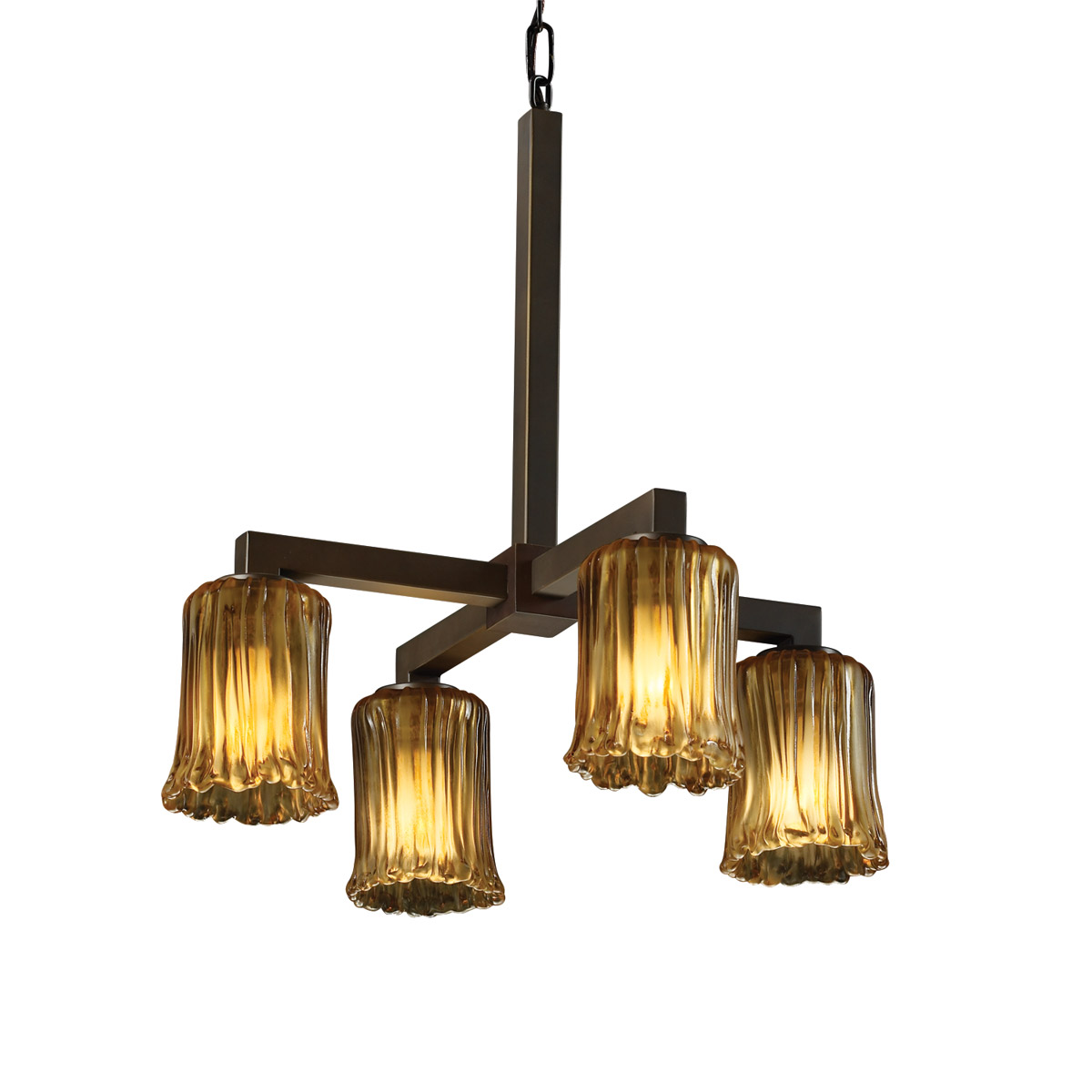 Veneto Luce 4 Light 22 inch Dark Bronze Chandelier Ceiling Light in Amber (Veneto Luce), Cylinder with Rippled Rim, Incandescent