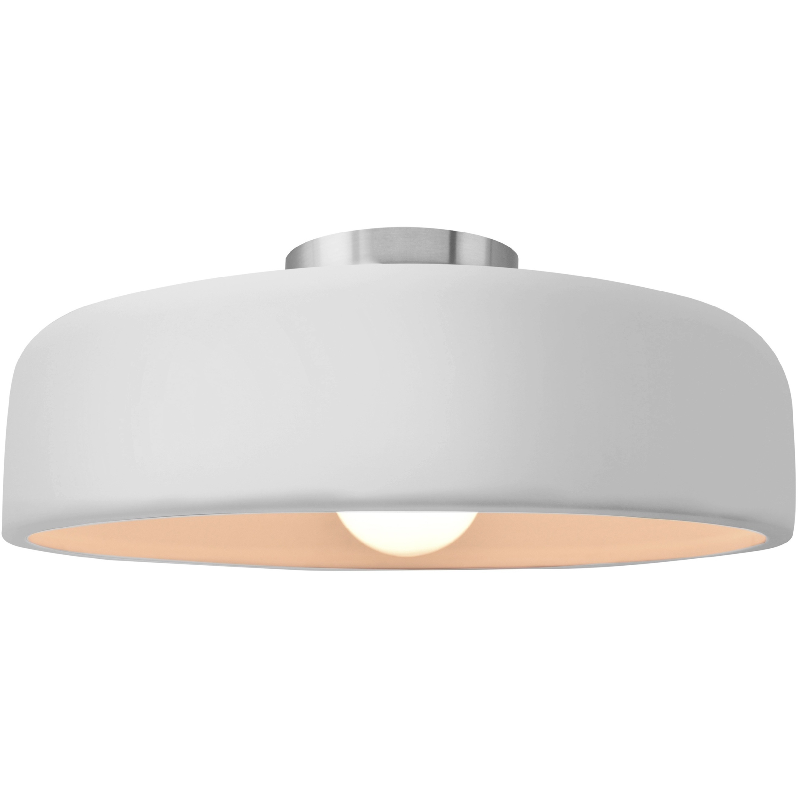 Radiance Collection - Spire 1 Light 13 inch Gloss White and Brushed Nickel Semi-Flush Ceiling Light in Replaceable Bulb, 13W x 6H, Form+Finish+Function
