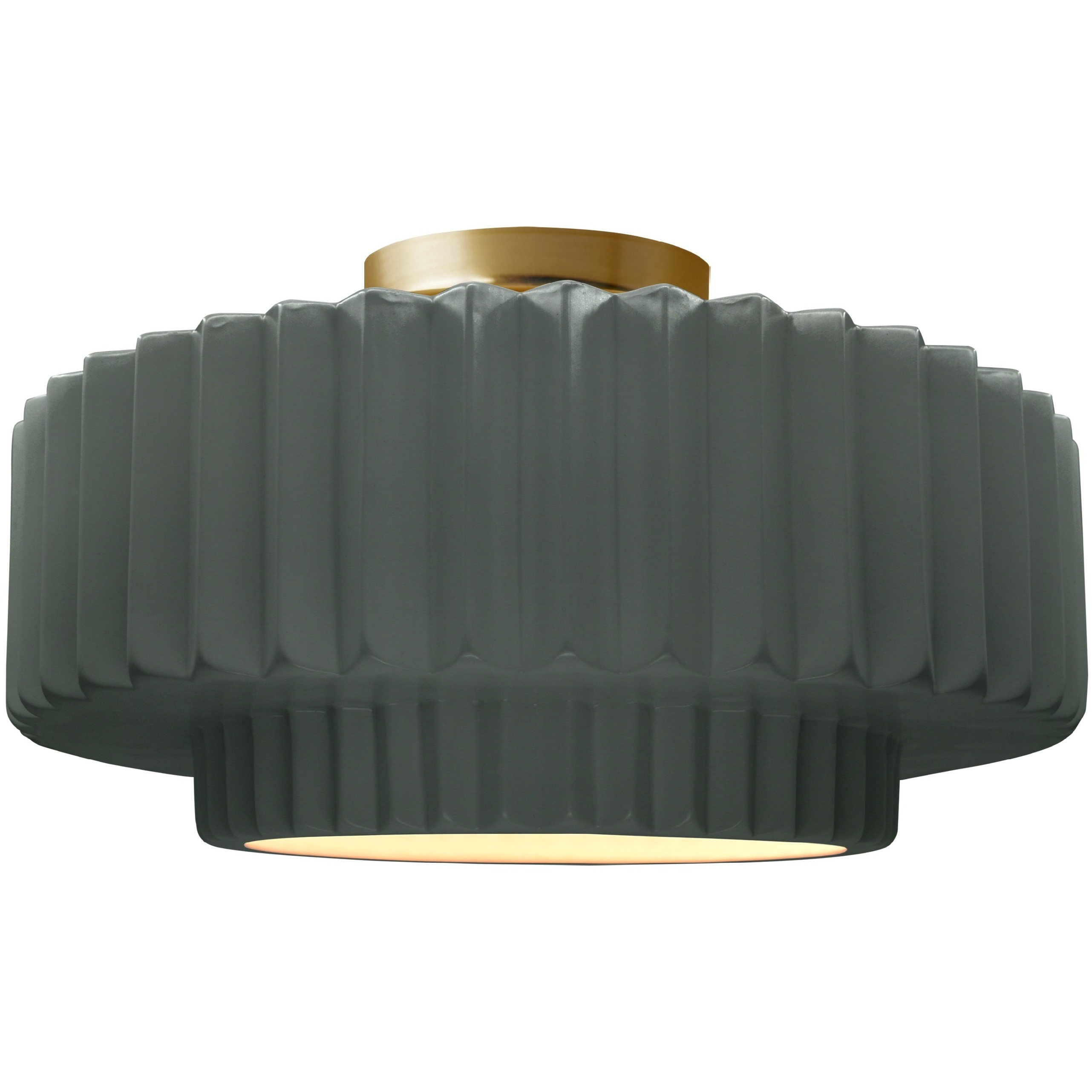 Radiance Collection - Pleated Tier 1 Light 14.5 inch Pewter Green and Brushed Brass Semi-Flush Ceiling Light in Replaceable Bulb, 14.5W x 7.25H, Form+Finish+Function