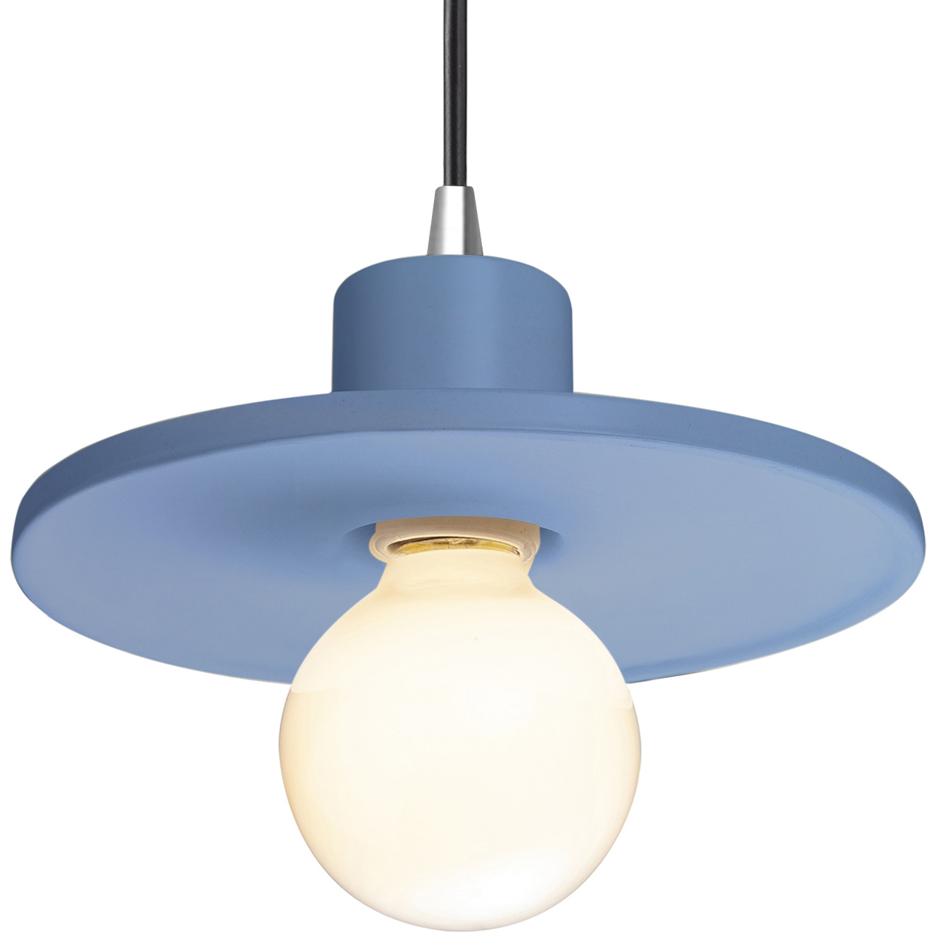 Radiance Collection - Saucer 1 Light 8 inch Sky Blue and Polished Chrome Pendant Ceiling Light in Black, Form+Finish+Function