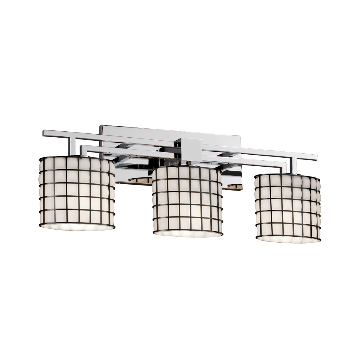 Wire Glass 3 Light 26 inch Polished Chrome Bath Bar Wall Light in Swirl with Clear Bubbles, Cylinder with Flat Rim, Incandescent
