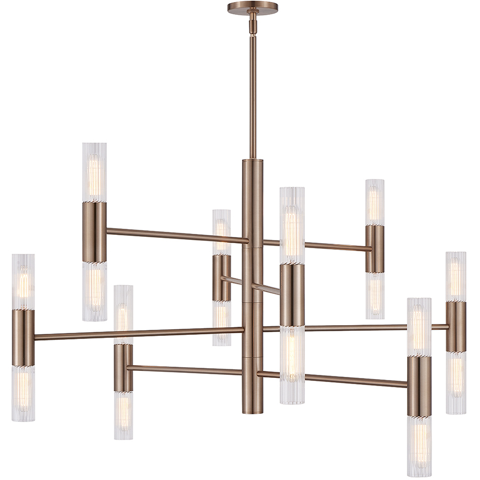 Fusion Collection - Rimini Family 16 Light 45 inch Brushed Brass and Clear Ribbed Chandelier Ceiling Light in 45" D x 45" W x 26.25" H, EVOLV