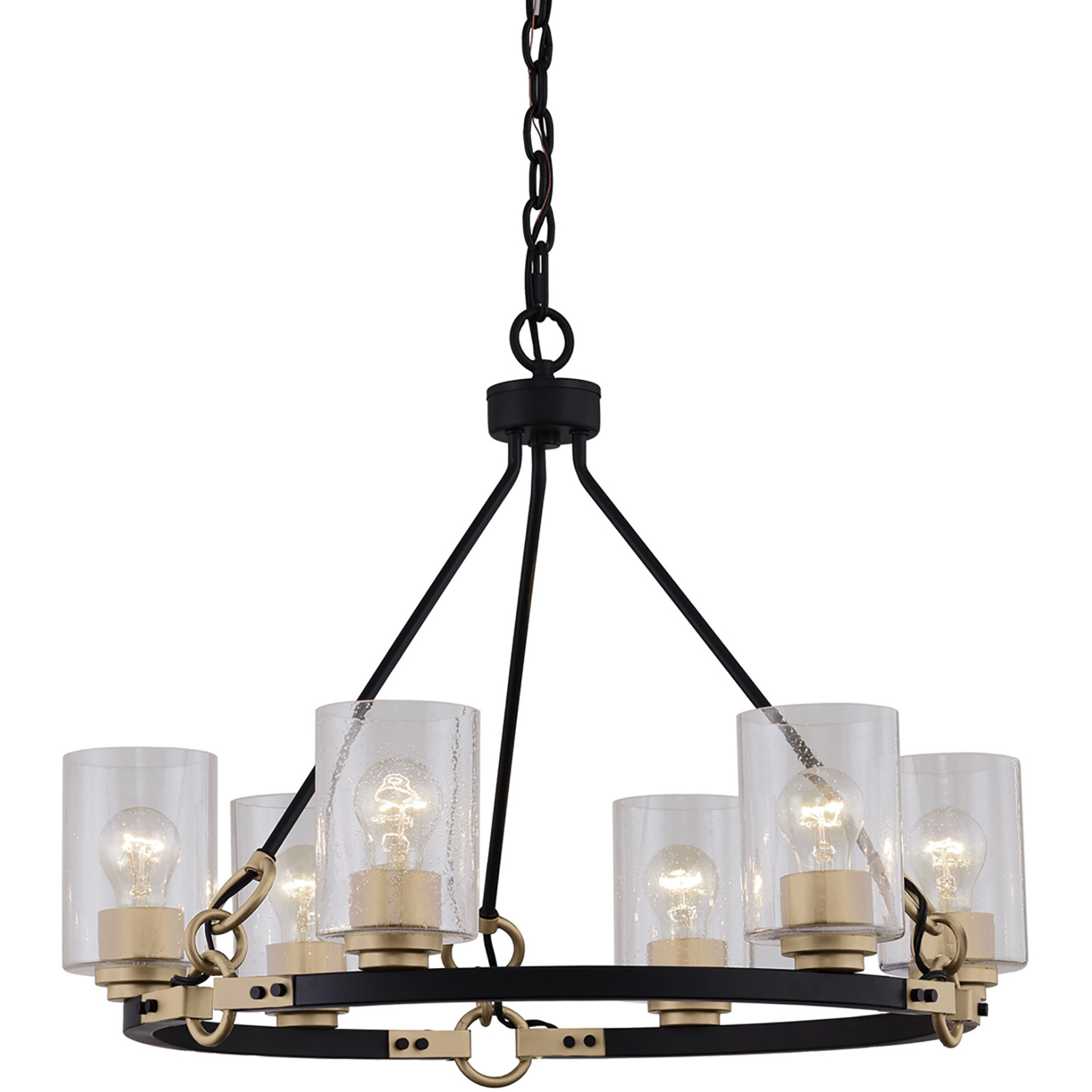 Richmond 6 Light 25.5 inch Matte Black and Brass Accents with Seeded Chandelier Ceiling Light
