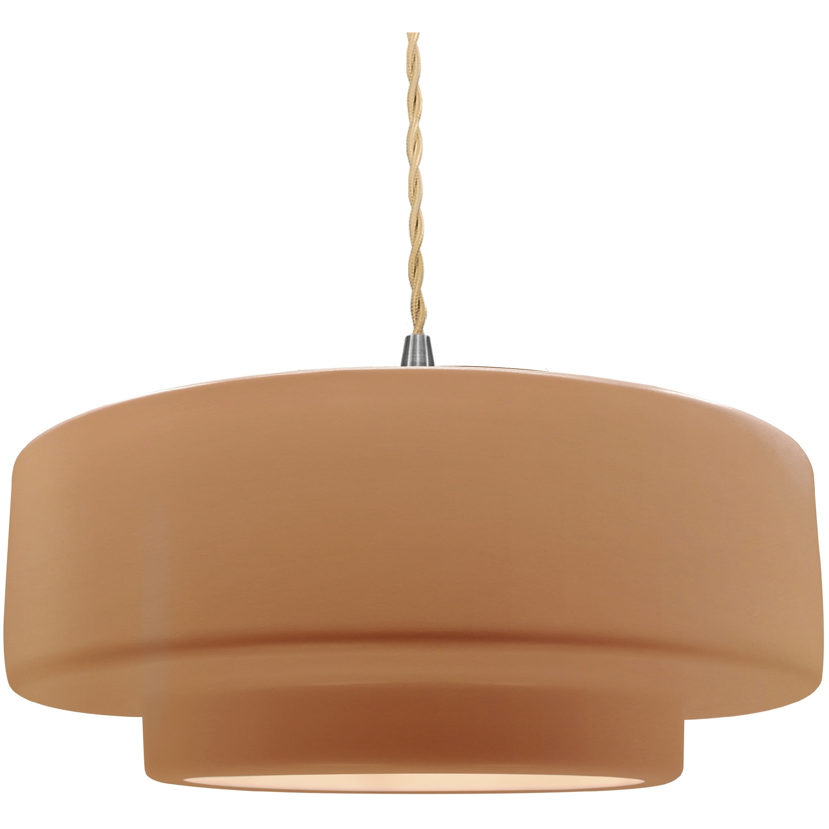 Radiance Collection - Tier Pendant Ceiling Light in Brushed Nickel, Replaceable Bulb, Beige Twist Cord, Adobe, 16.25W x 6H, Form+Finish+Function