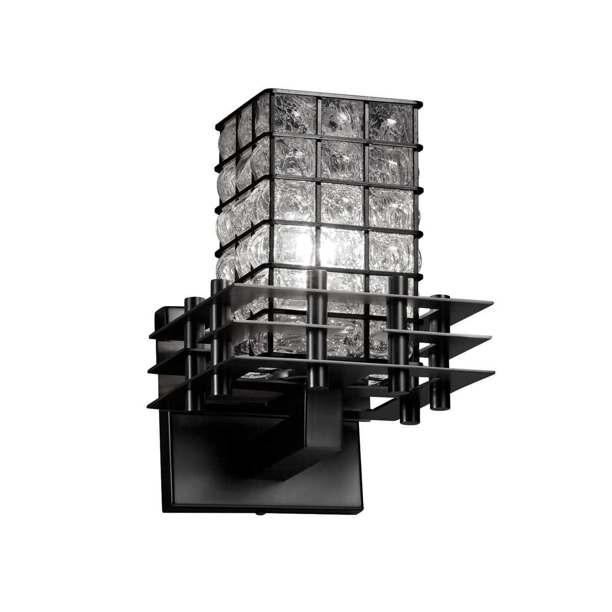 Metropolis 1 Light 7 inch Matte Black Wall Sconce Wall Light in Grid with Clear Bubbles, Square with Flat Rim