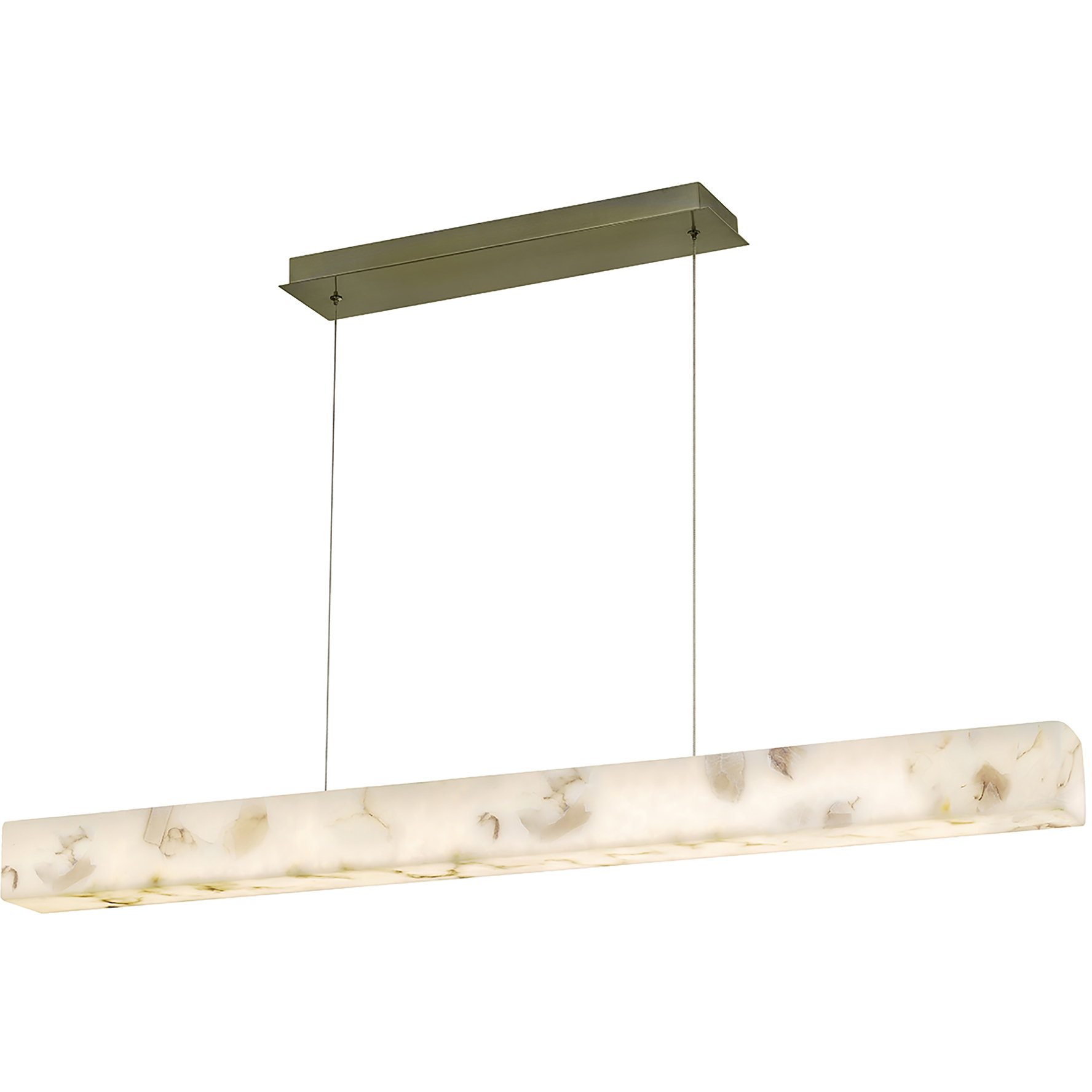 Alabaster Rocks Collection - Medley Family LED 48 inch Brushed Brass and Alabaster Rocks Linear Pendant Ceiling Light in 3.5" D x 48" W x 3.5" H, EVOLV