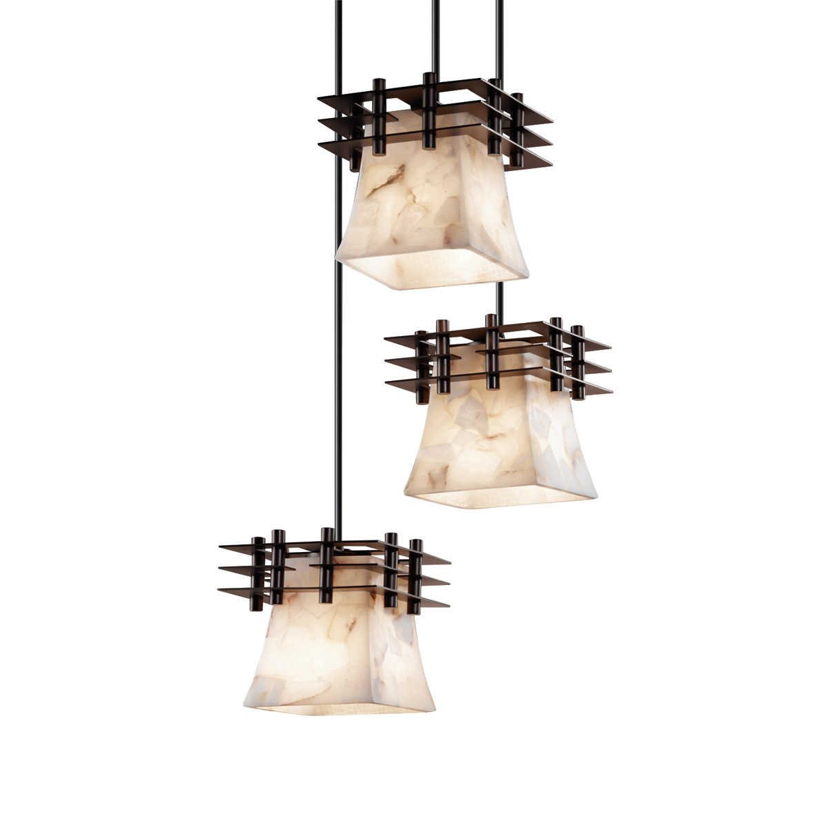 Metropolis 3 Light 7 inch Dark Bronze Pendant Ceiling Light in Square Flared