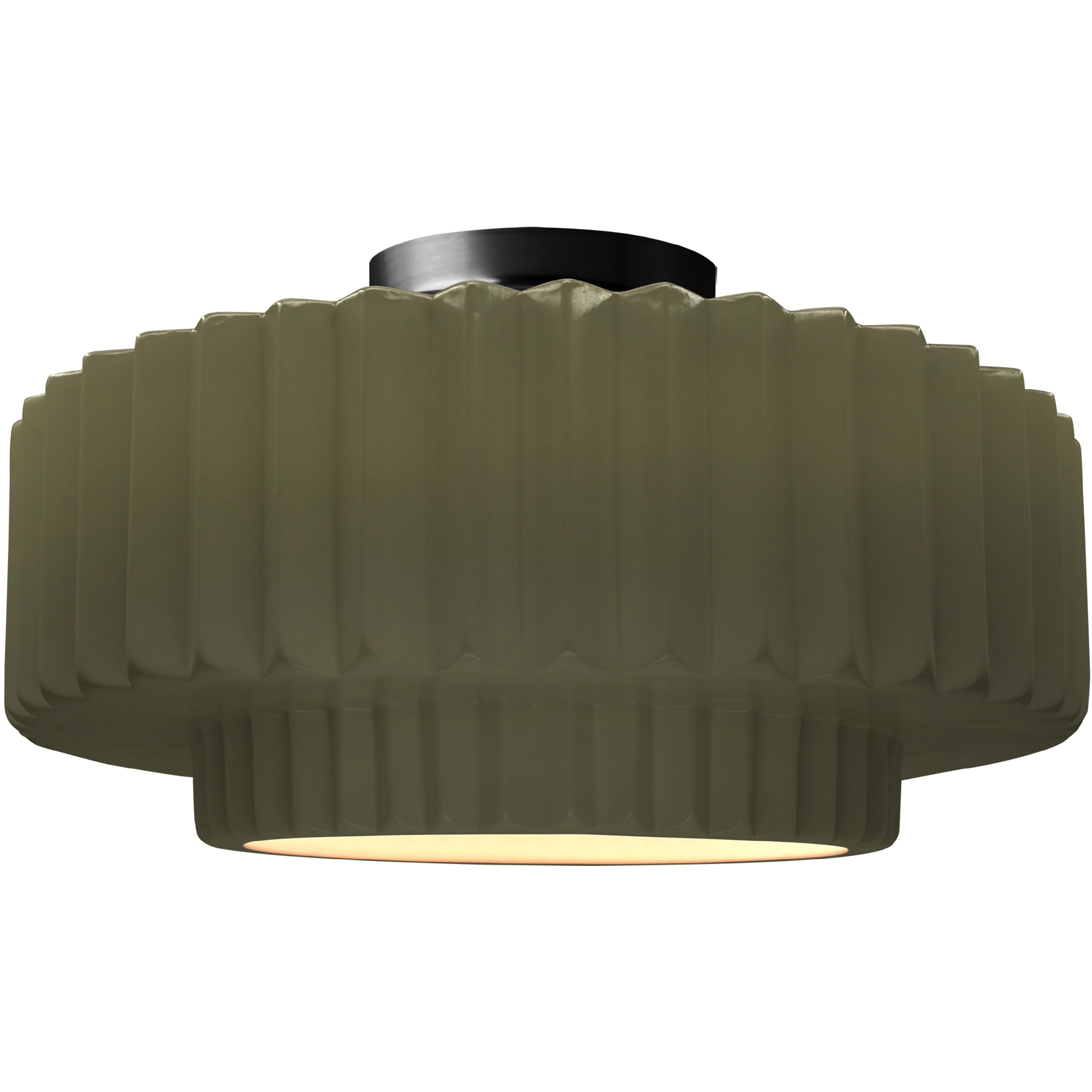 Radiance Collection - Pleated Tier 1 Light 16.5 inch Matte Green and Matte Black Semi-Flush Ceiling Light in Replaceable Bulb, 16.5W x 8H, Form+Finish+Function