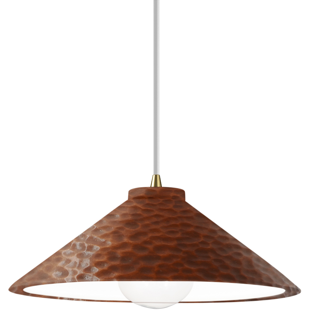 Radiance Collection - Flare 1 Light 11.75 inch Hammered Copper and Antique Brass Pendant Ceiling Light in Replaceable Bulb, White, Form+Finish+Function