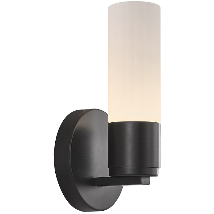 Fusion Collection - Cellini Family 4.5 inch Matte Black and Ribbed Opal ADA Wall Sconce Wall Light, EVOLV
