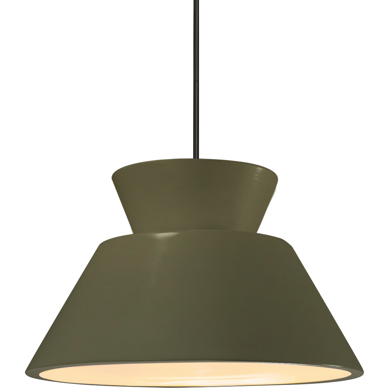Radiance Collection - Trapezoid LED 14 inch Matte Green Pendant Ceiling Light in Matte Black, Dedicated LED, Rigid Stem, Form+Finish+Function