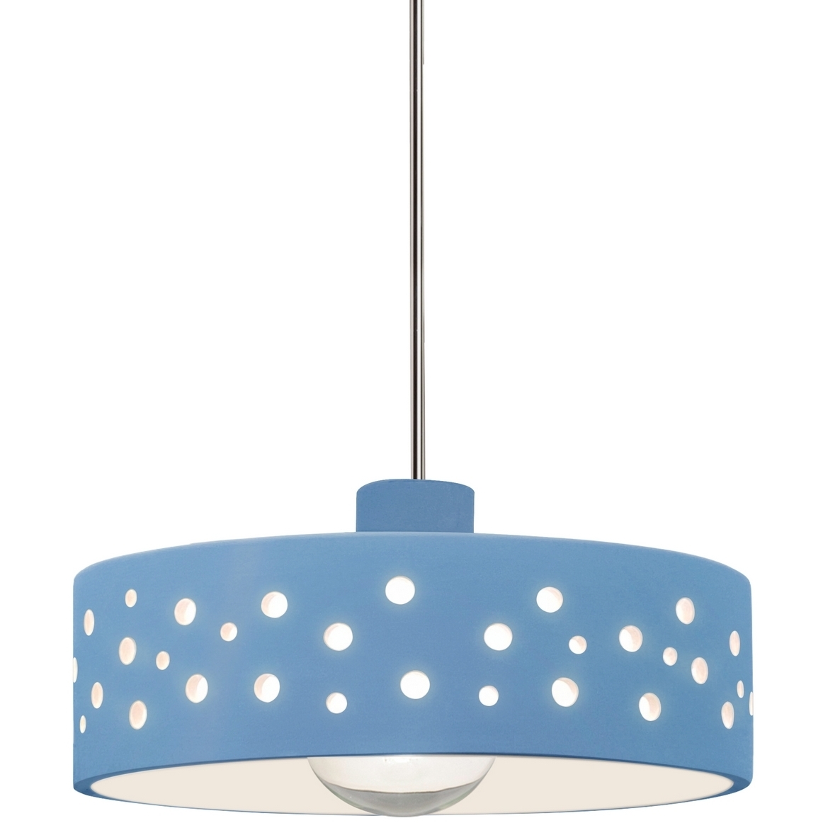 Perforated Dish 1 Light 12 inch Polished Chrome Pendant Ceiling Light in Replaceable Bulb, Rigid Stem, Sky Blue, Form+Finish+Function