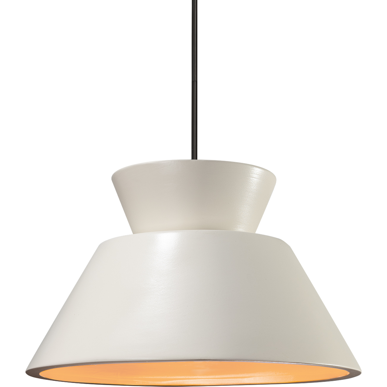 Radiance Collection - Trapezoid 1 Light 14 inch Matte White with Champagne Gold internal finish Pendant Ceiling Light in Matte Black, Replaceable Bulb, Rigid Stem, Matte White with Champagne Gold interior, Form+Finish+Function