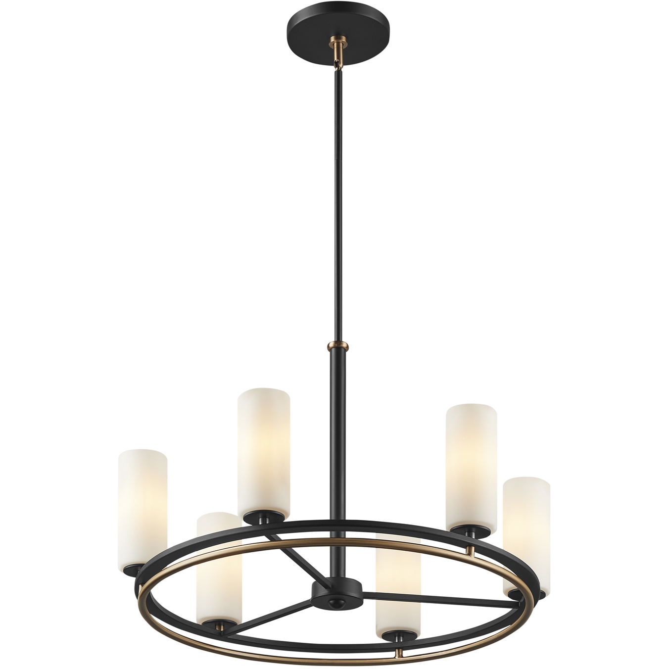 Fusion Collection - Tilburg Family 6 Light 26.5 inch Matte Black and Brass and Opal Chandelier Ceiling Light in 26.5" D x 26.5" W x 17" H, EVOLV