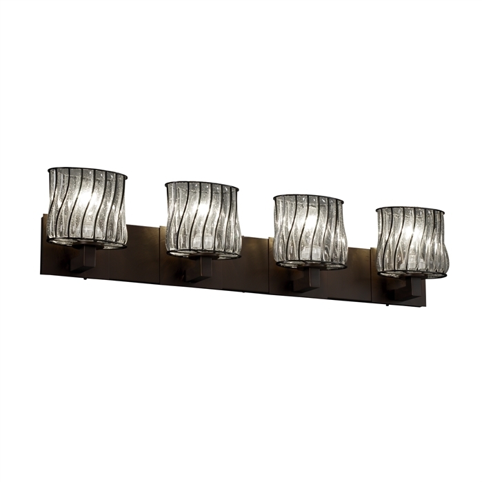 Modular 4 Light 36.25 inch Dark Bronze Vanity Light Wall Light in Grid with Clear Bubbles, Square with Flat Rim, Incandescent