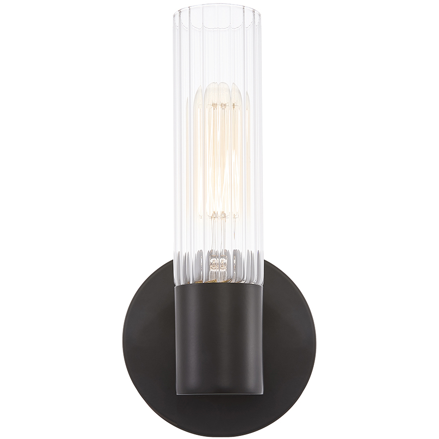Fusion Collection - Rimini Family 1 Light 4.25 inch Matte Black and Clear Ribbed ADA Wall Sconce Wall Light, EVOLV