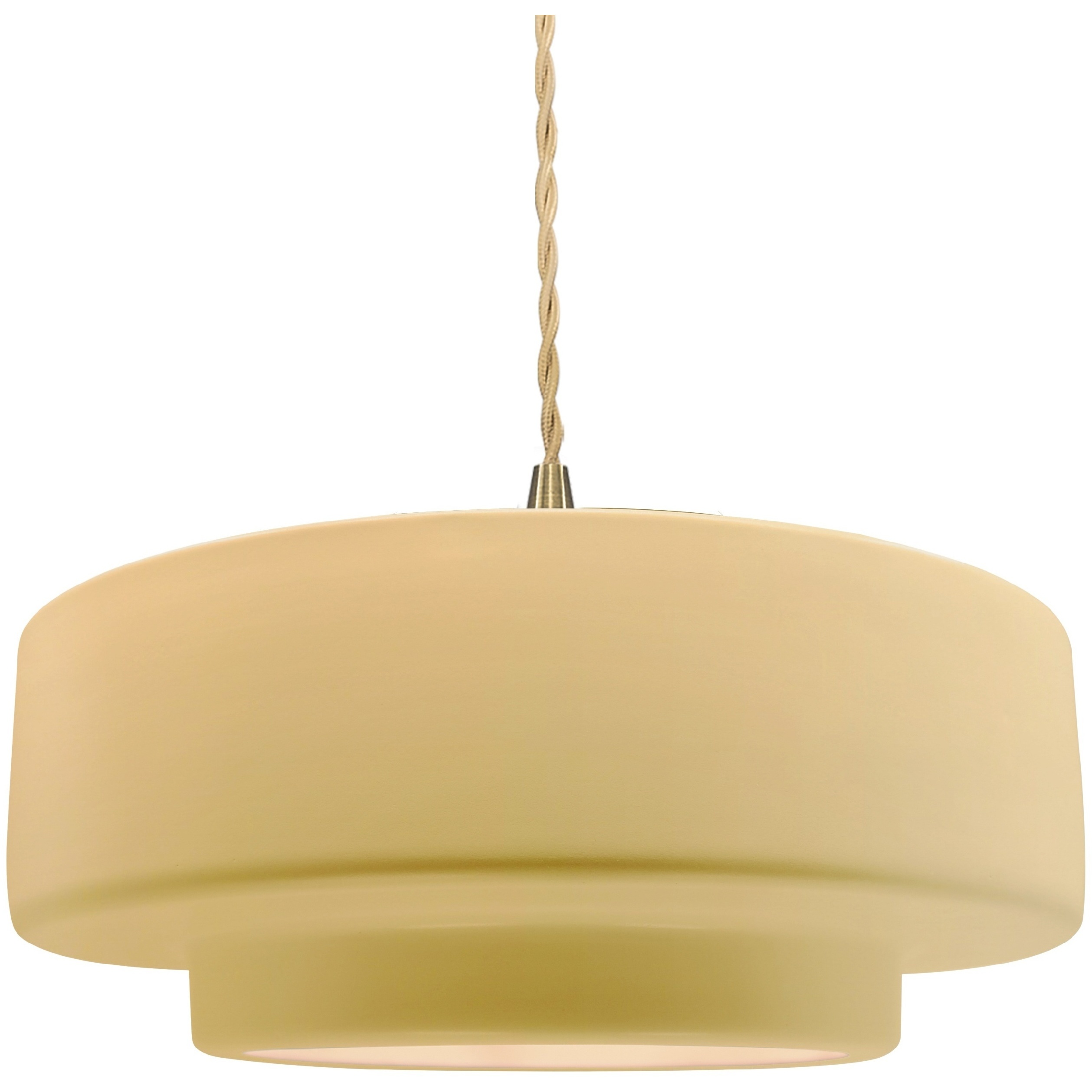 Radiance Collection - Tier Pendant Ceiling Light in Brushed Brass, Replaceable Bulb, Beige Twist Cord, Muted Yellow, 14.5W x 5.25H, Form+Finish+Function