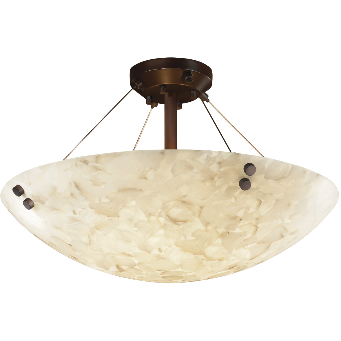 Alabaster Rocks LED 27 inch Matte Black Semi-Flush Ceiling Light in 5000 Lm LED, Pair of Squares, Round Bowl, Finials