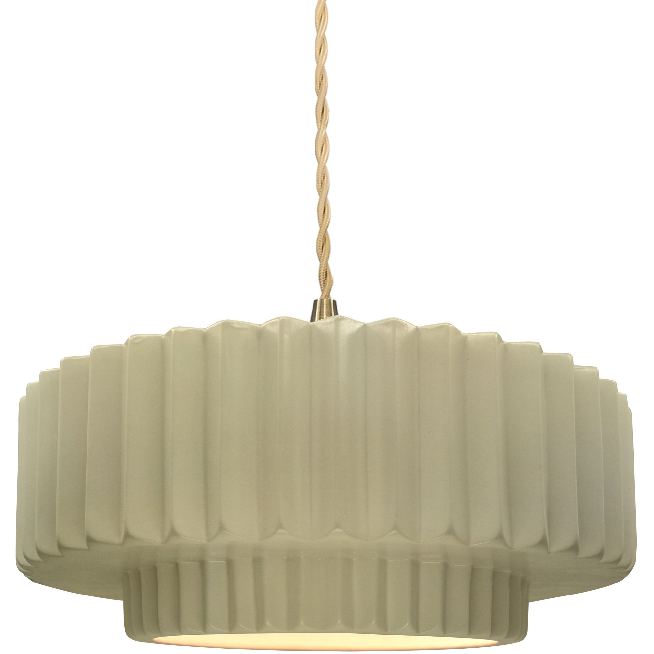 Radiance Collection - Pleated Tier Pendant Ceiling Light in Brushed Brass, Replaceable Bulb, Beige Twist Cord, Vanilla Gloss, 14.5W x 5.25H, Form+Finish+Function
