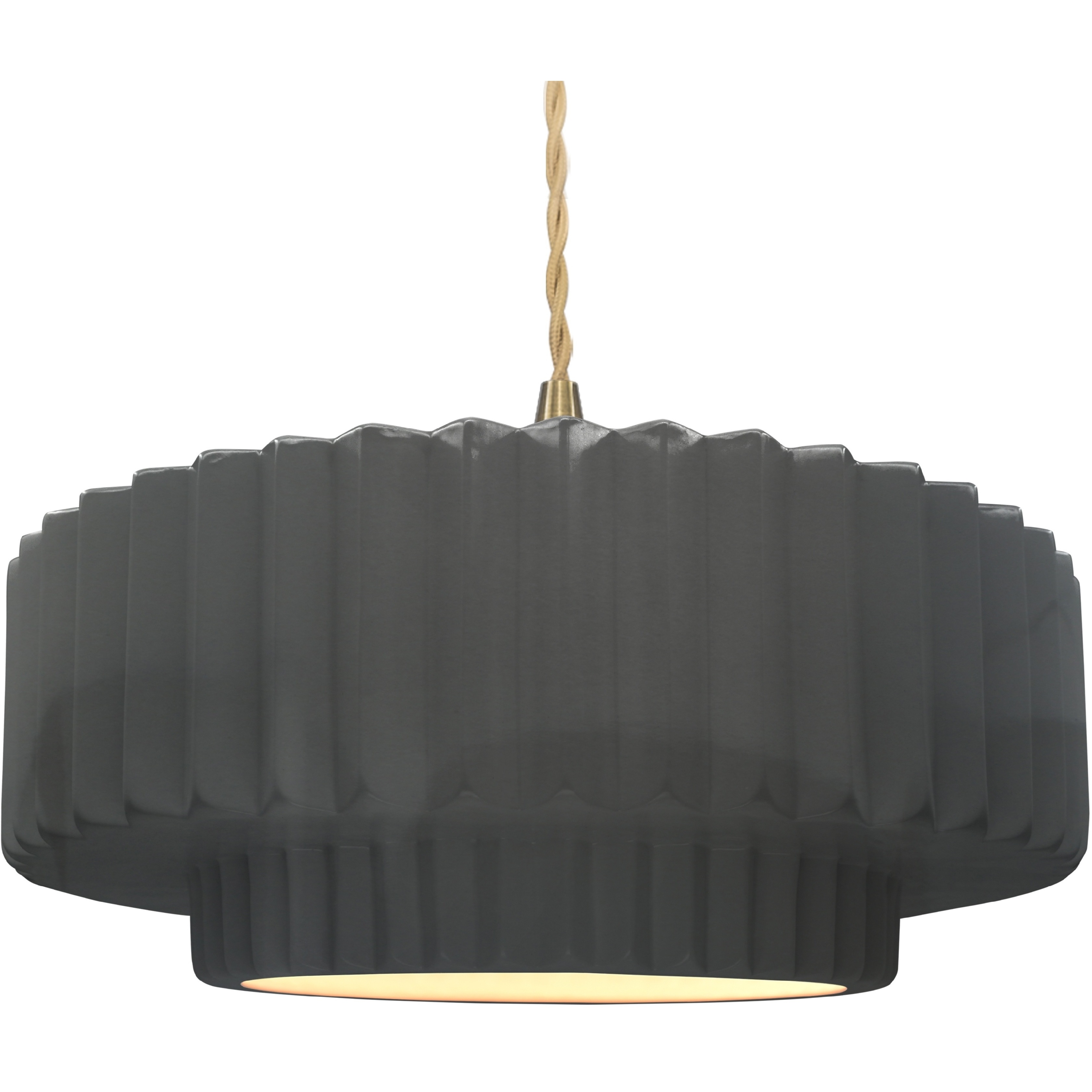 Radiance Collection - Pleated Tier Pendant Ceiling Light in Brushed Brass, Dedicated LED, Beige Twist Cord, Gloss Gray, 16.25W x 6H, Form+Finish+Function