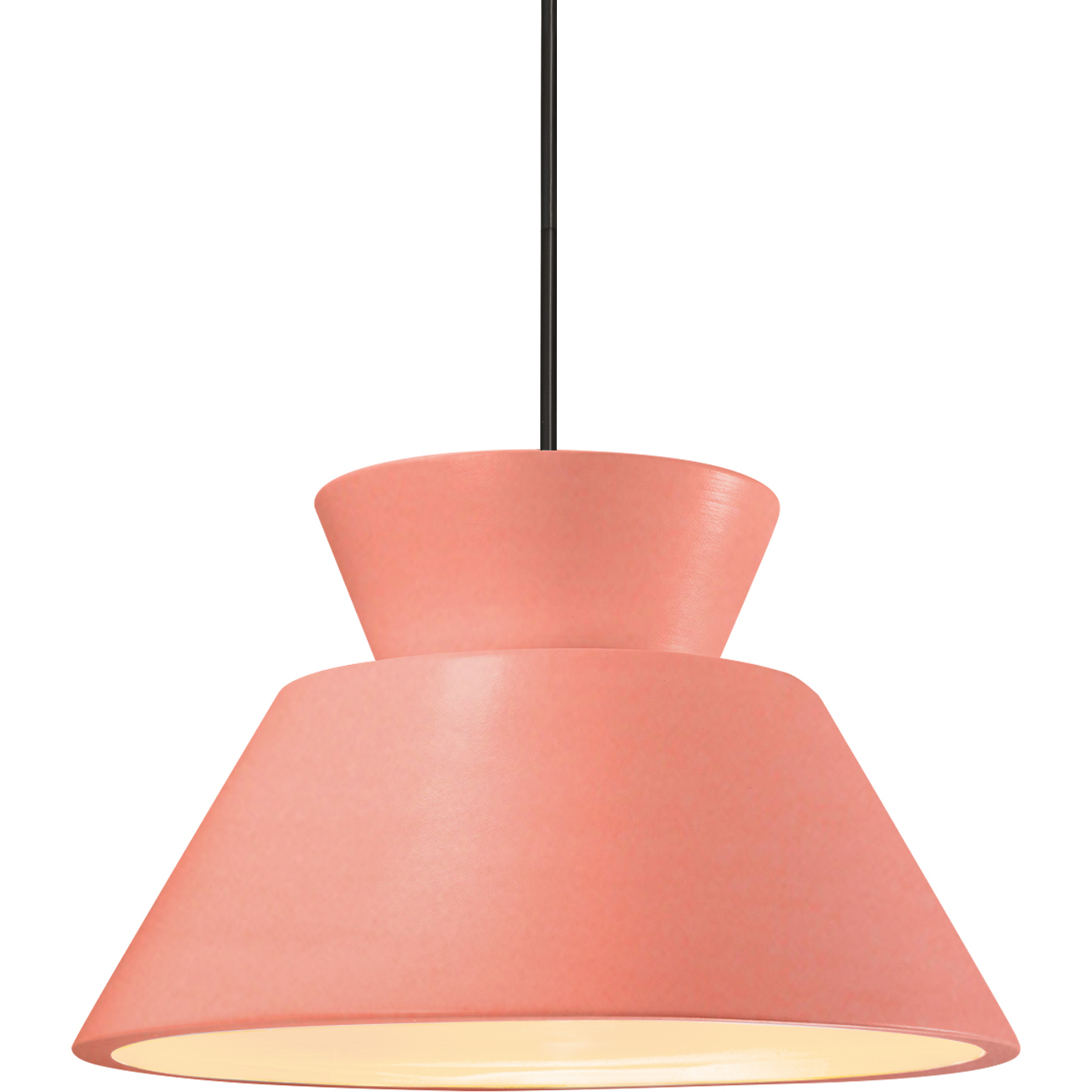 Radiance Collection - Trapezoid 1 Light 14 inch Gloss Blush Pendant Ceiling Light in Matte Black, Replaceable Bulb, Rigid Stem, Form+Finish+Function