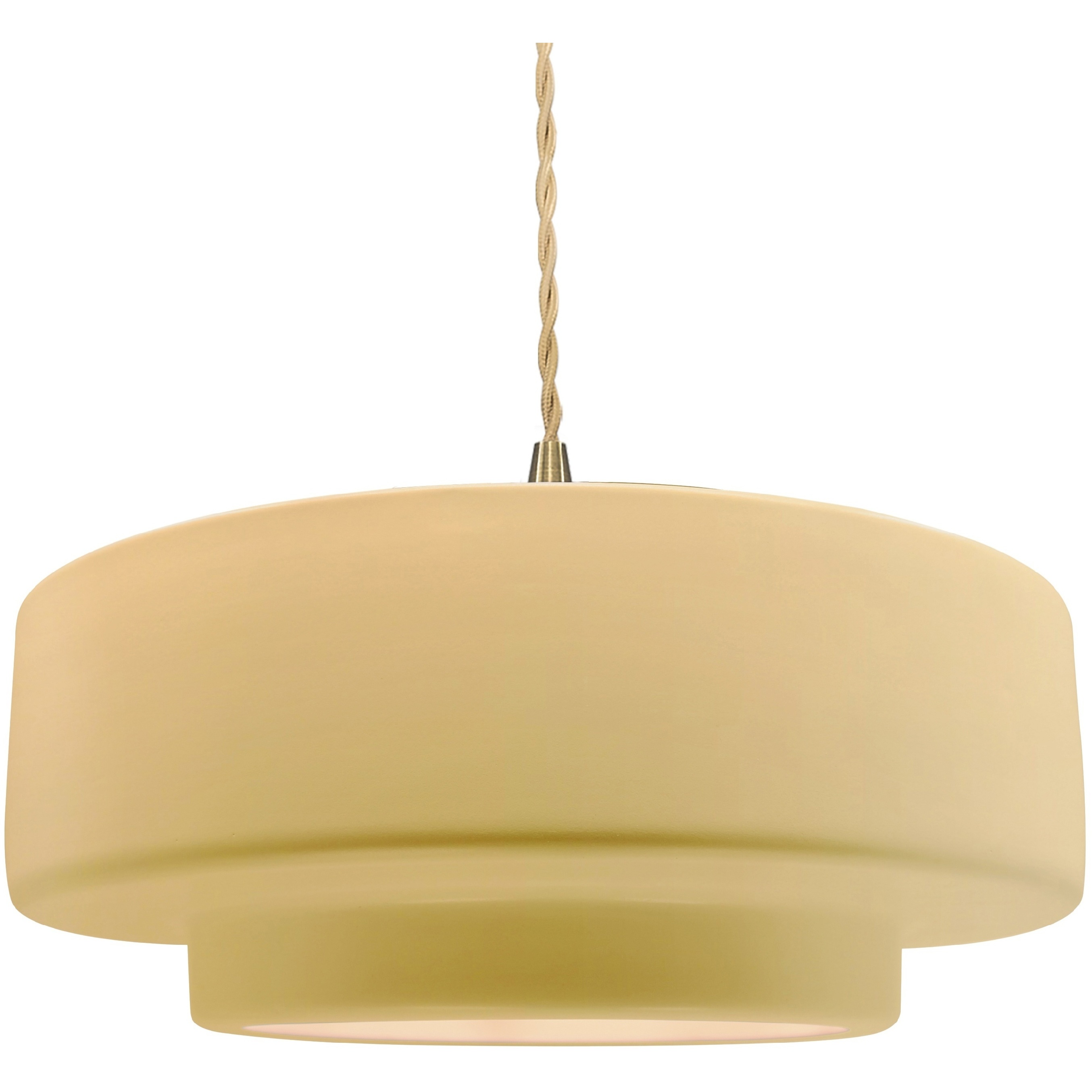 Radiance Collection - Tier Pendant Ceiling Light in Brushed Brass, Replaceable Bulb, Beige Twist Cord, Muted Yellow, 16.25W x 6H, Form+Finish+Function