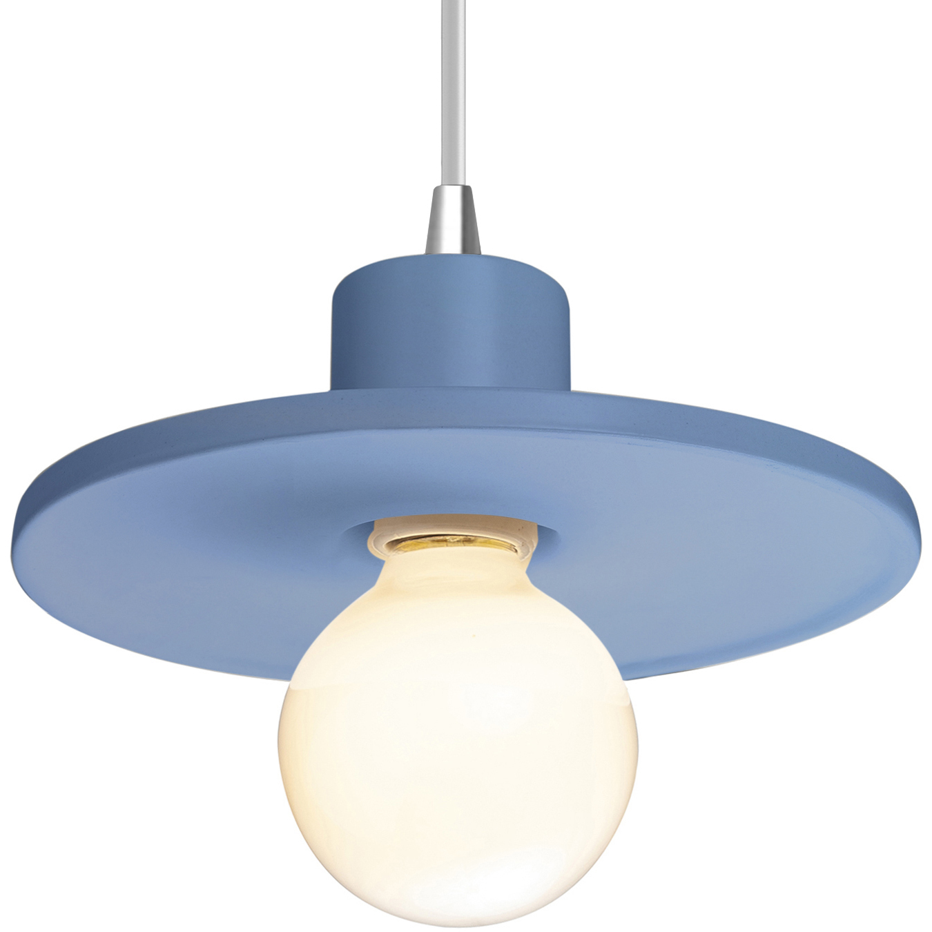 Radiance Collection - Saucer 1 Light 8 inch Sky Blue and Polished Chrome Pendant Ceiling Light in White, Form+Finish+Function