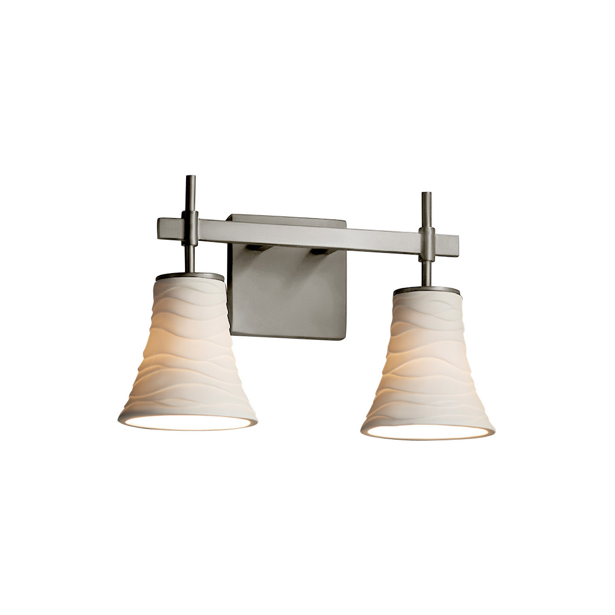 Limoges Collection 2 Light 15 inch Brushed Nickel Vanity Light Wall Light in Waves, Round Flared, Incandescent