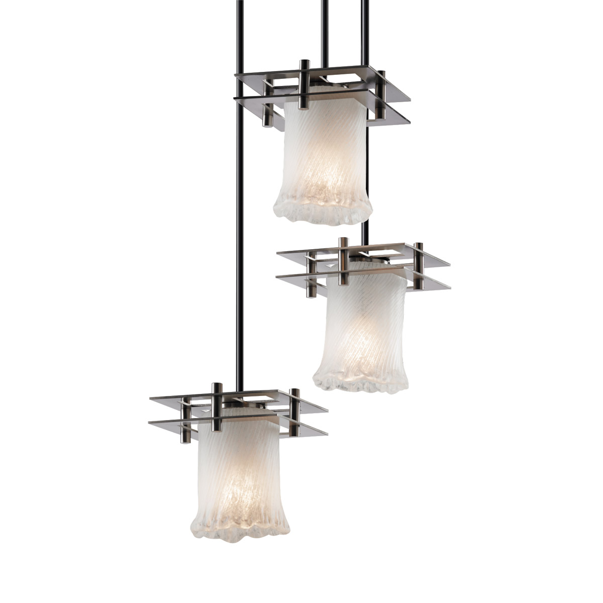 Metropolis 3 Light 7 inch Brushed Nickel Pendant Ceiling Light in Whitewash (Veneto Luce), Cylinder with Rippled Rim