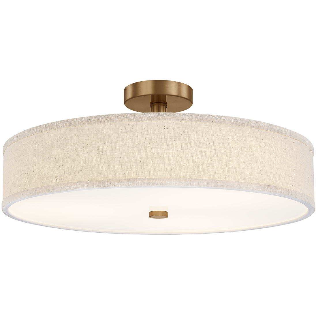 Textile Collection - Genova Family 24 inch Brushed Brass and Cream Linen Semi-Flush Ceiling Light in 24" D x 24" W x 10.25" H, EVOLV
